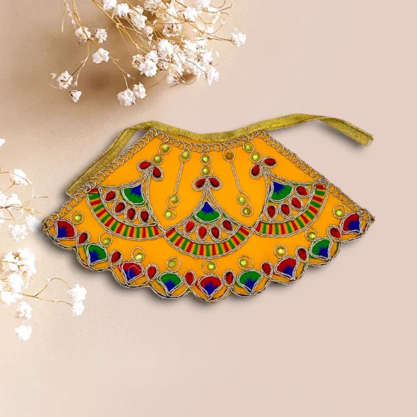 Beautiful Surat Design Lahnga Patka for Mata Rani, Poshak for God, Yellow