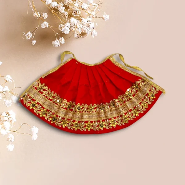 Floral Design Lahnga Patka for Mata Rani, Poshak for God, Red