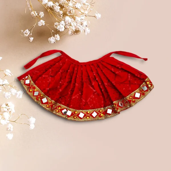 Beautiful Red Net Design Lahnga Patka for Mata Rani, Poshak for God