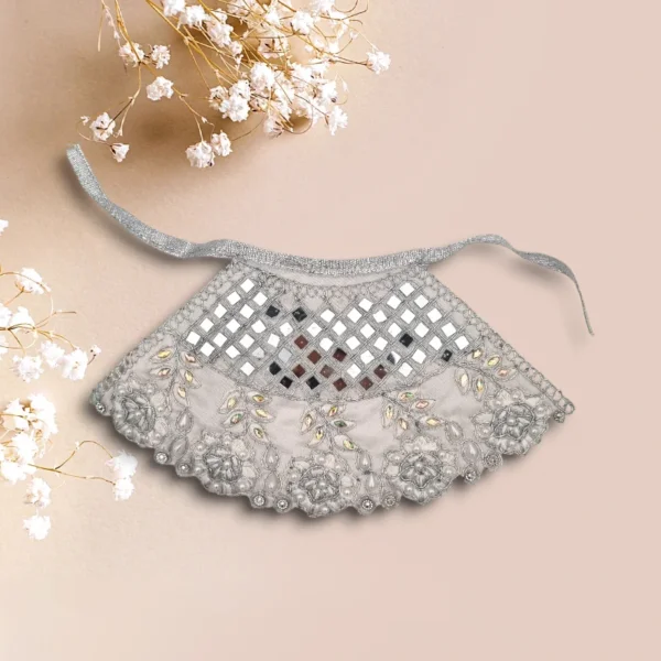 Beautiful White Mirror Design Lahnga Patka for Mata Rani, Poshak for God