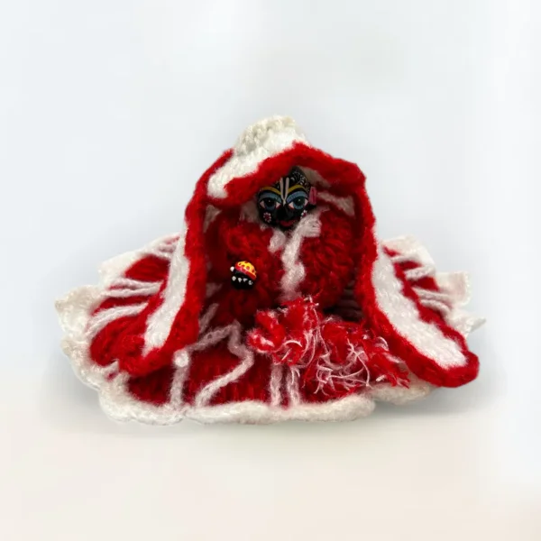 Red and White 4 Piece Winter Woolen Dress for Laddu Gopal, Krishna and Radha Rani.