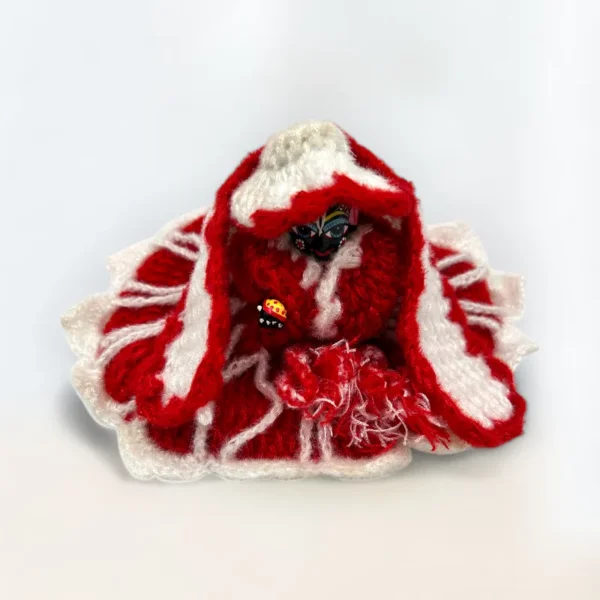 Red and White 4 Piece Winter Woolen Dress for Laddu Gopal, Krishna and Radha Rani.