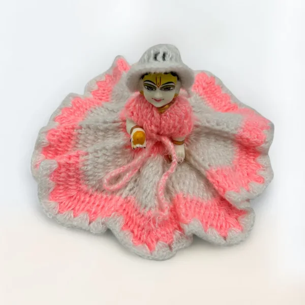 Pink and White 3 Piece Woolen Dress, Size 6 no., Winter Dress for Laddu Gopal, Krishna and Radha Rani.