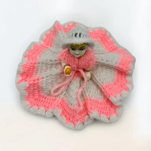 Pink and White 3 Piece Woolen Dress, Size 6 no., Winter Dress for Laddu Gopal, Krishna and Radha Rani.