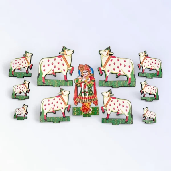 Krishna Cow Set, Set of 9 Figurines, Height- 6 Inches