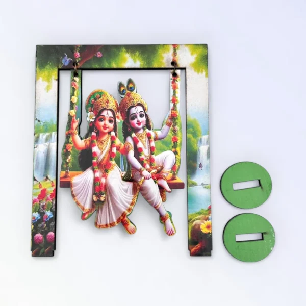 Radha Krishna Green, MDF Swing Cut Out, Size- 5*6 Inches