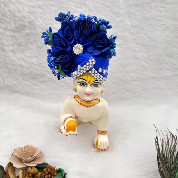 Beautiful Flower Decorated Pagdi, Color- Blue