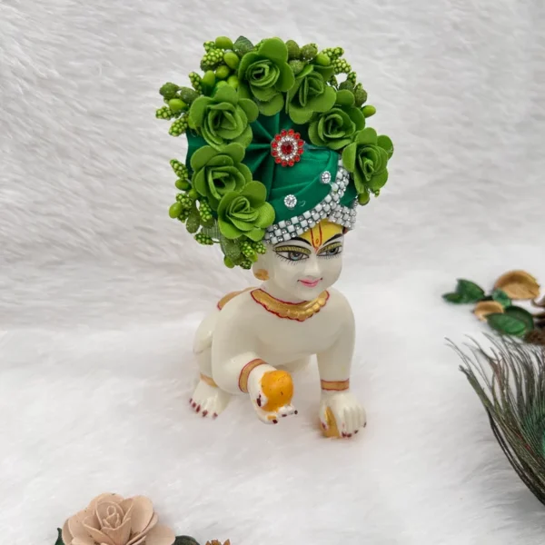 Beautiful Flower Decorated Pagdi, Color- Green