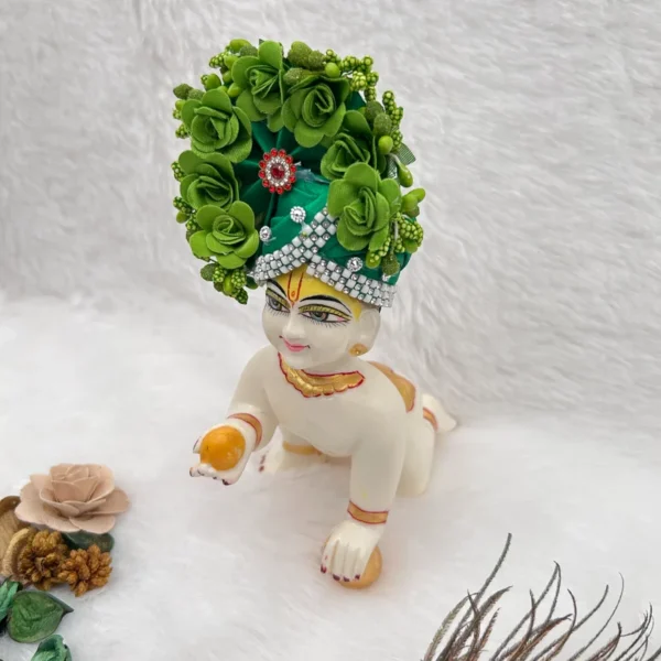 Beautiful Flower Decorated Pagdi, Color- Green