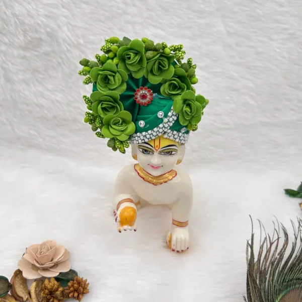 Beautiful Flower Decorated Pagdi, Color- Green