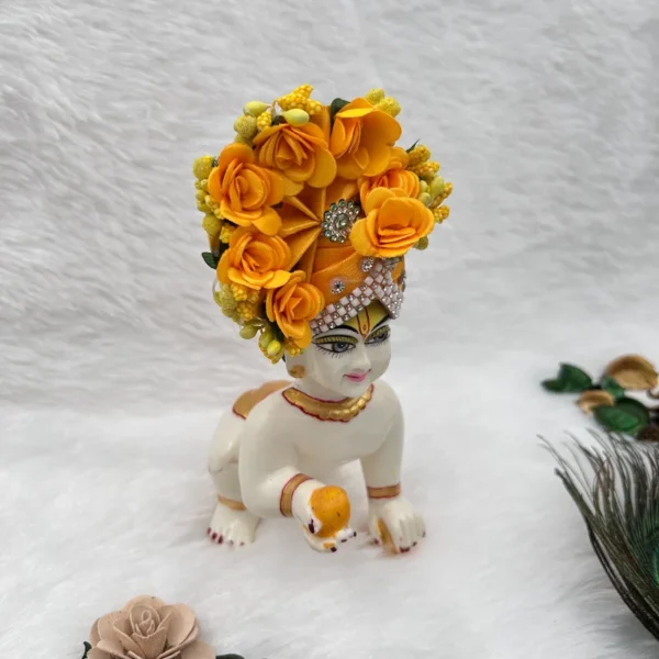 Beautiful Flower Decorated Pagdi, Color- Yellow