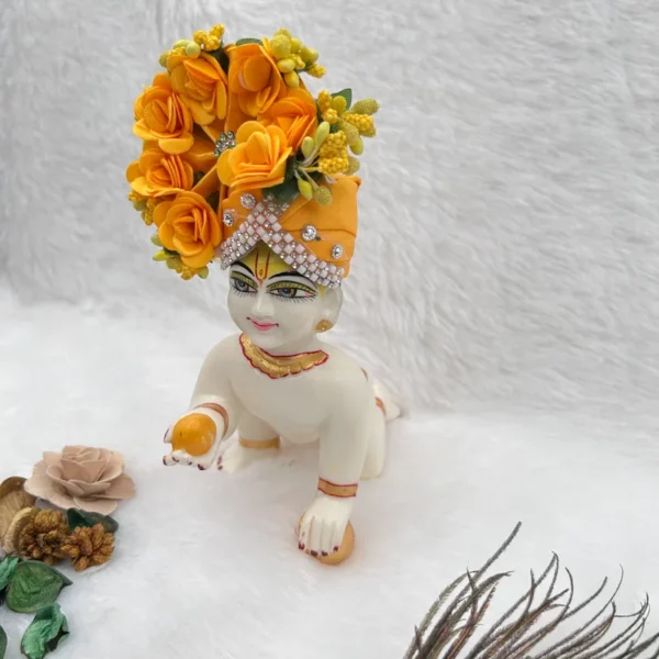 Beautiful Flower Decorated Pagdi, Color- Yellow