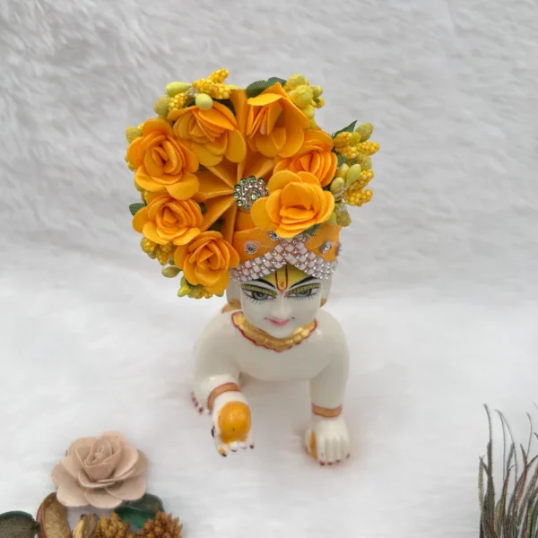 Beautiful Flower Decorated Pagdi, Color- Yellow