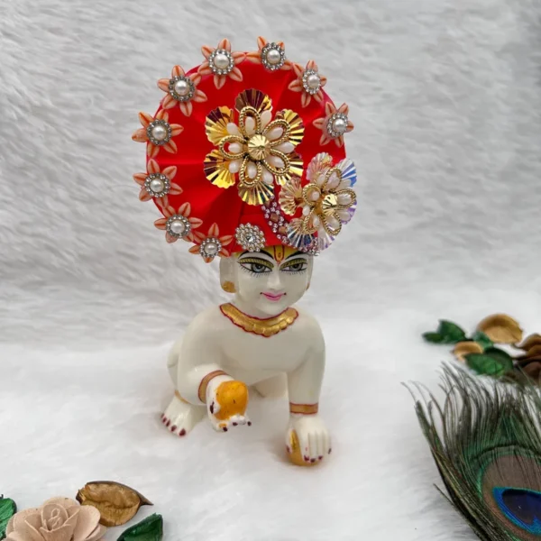 Beautiful Stone Decorated Adjustable Pagdi, Color- Orange