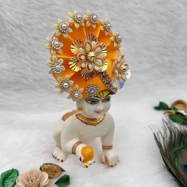 Beautiful Stone Decorated Adjustable Pagdi, Color- Yellow