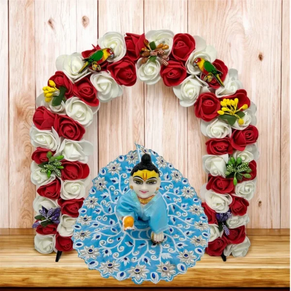 Phool Petika, Flower Backdrop for Laddu Gopal, Small Size, Color- White & Red