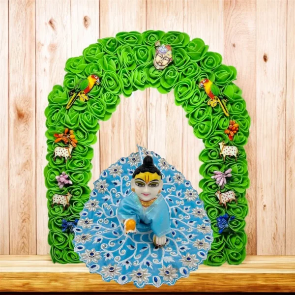 Phool Petika, Flower Backdrop for Laddu Gopal, Medium Size, Color- Green