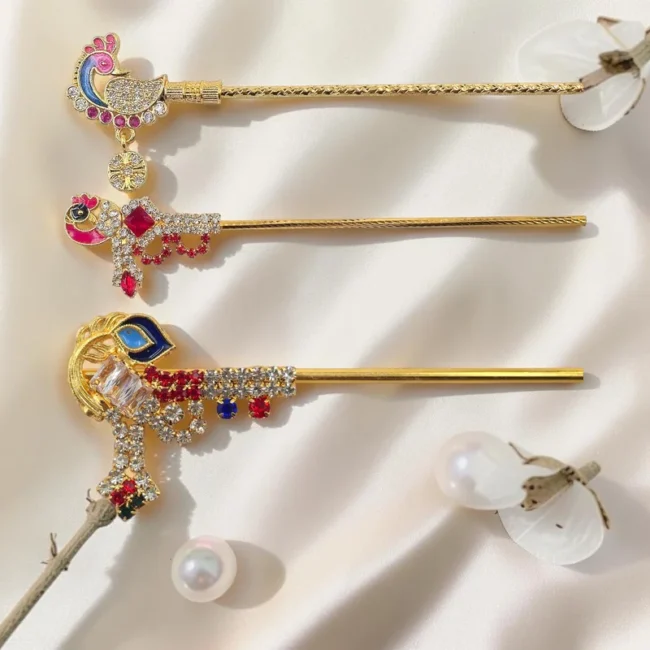 Premium Stone Bansuri for Laddu Gopal | Designer Mor Bansi for Thakur Ji | Pack of 3
