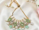 laddu gopal choker mala, krishna necklace, kanha ji haar, green stone mala, laddu gopal jewellery, pearl mala for idol, thakur ji shringar, premium krishna jewellery, bal gopal necklace, deity ornaments, pooja decoration items, janmashtami jewellery