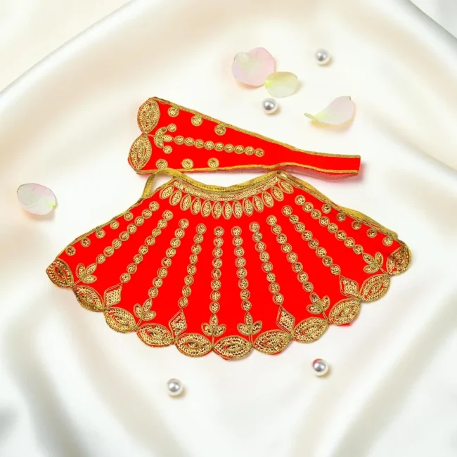 Poshak for Maa Durga Idol | Decorative Lahnga with Matching Patka | 7 Inches