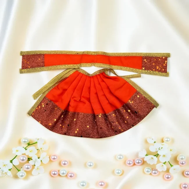 Sparkle Design Poshak for Maa Durga Idol | Decorative Lahnga with Matching Patka | 4 Inches