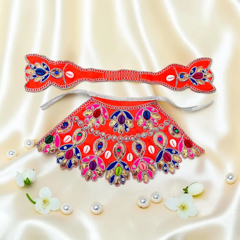 Beautiful Design Poshak for Maa Durga Idol | Decorative Lahnga with Matching Patka | 5 Inch