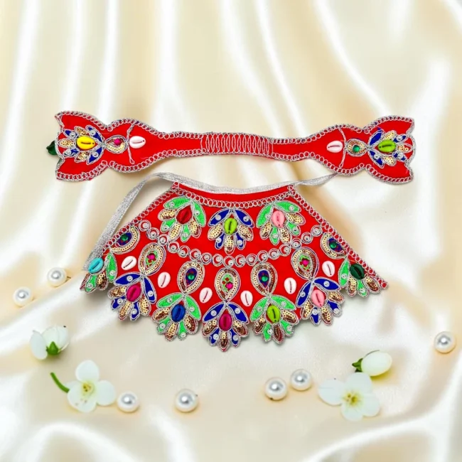 Beautiful Design Poshak for Maa Durga Idol | Decorative Lahnga with Matching Patka | 5 Inch
