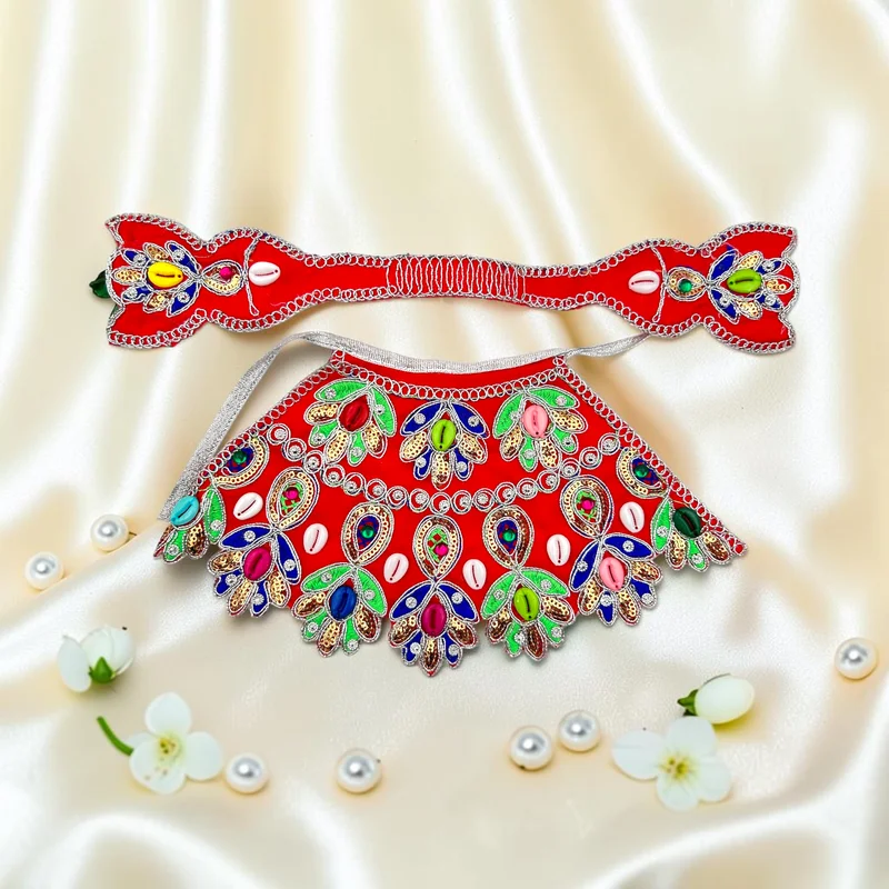Beautiful Design Poshak for Maa Durga Idol | Decorative Lahnga with Matching Patka | 5 Inch