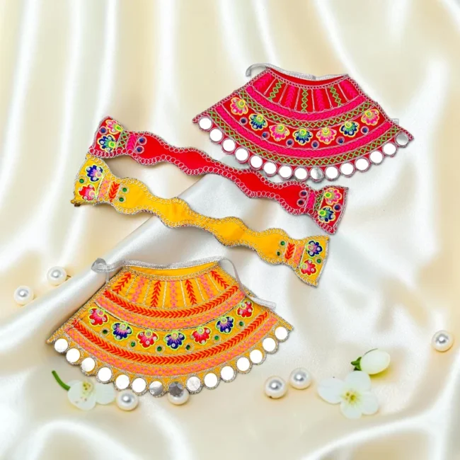 Sitara Design Poshak for Maa Durga Idol | Decorative Lahnga with Matching Patka | 5 Inch